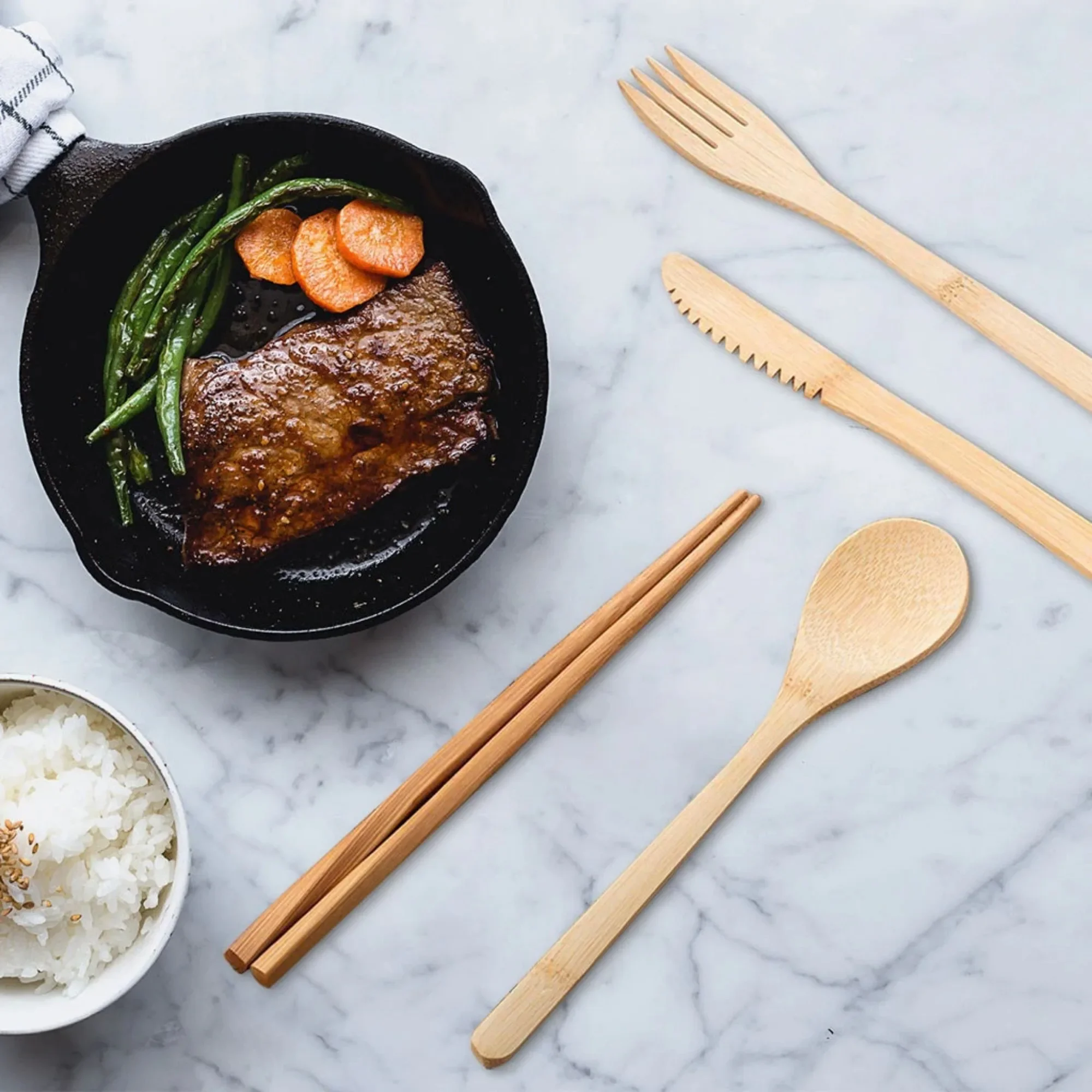 Bamboo Cutlery Set Portable Tr - Zero Waste Kit Travel ulasan dan harga