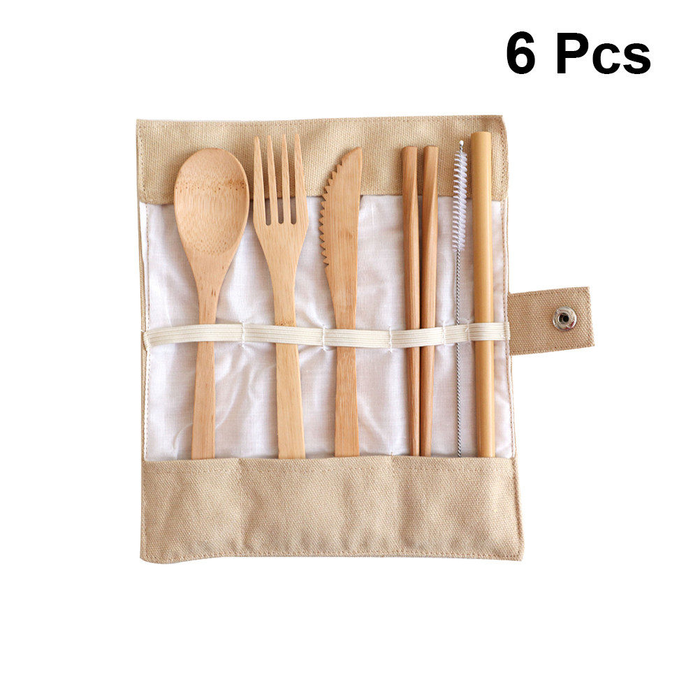 6Pcs Bamboo Flatware Set Susta - Bamboo Cutlery Travel ulasan dan harga